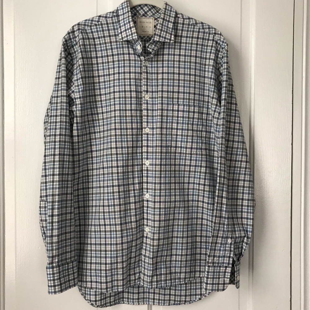 Billy Reid Blue and White Plaid long sleeved shirt